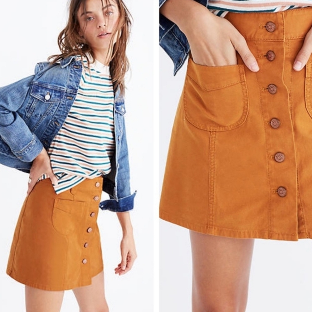 Madewell tan high waisted button front skirt